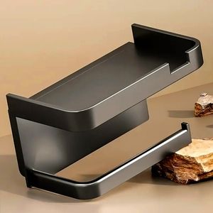 Wall Toilet Paper Holder With Tray - Black